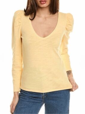 Nation LTD Saige Puff Sleeve Cotton Top Buttery Yellow Small